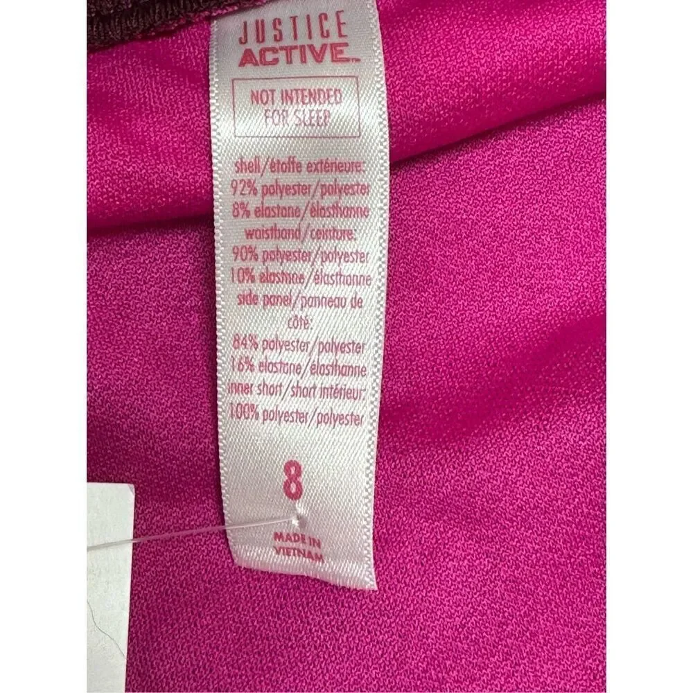 Justice Color Block Running Shorts Size 8 Pink BURGUNDY NEW